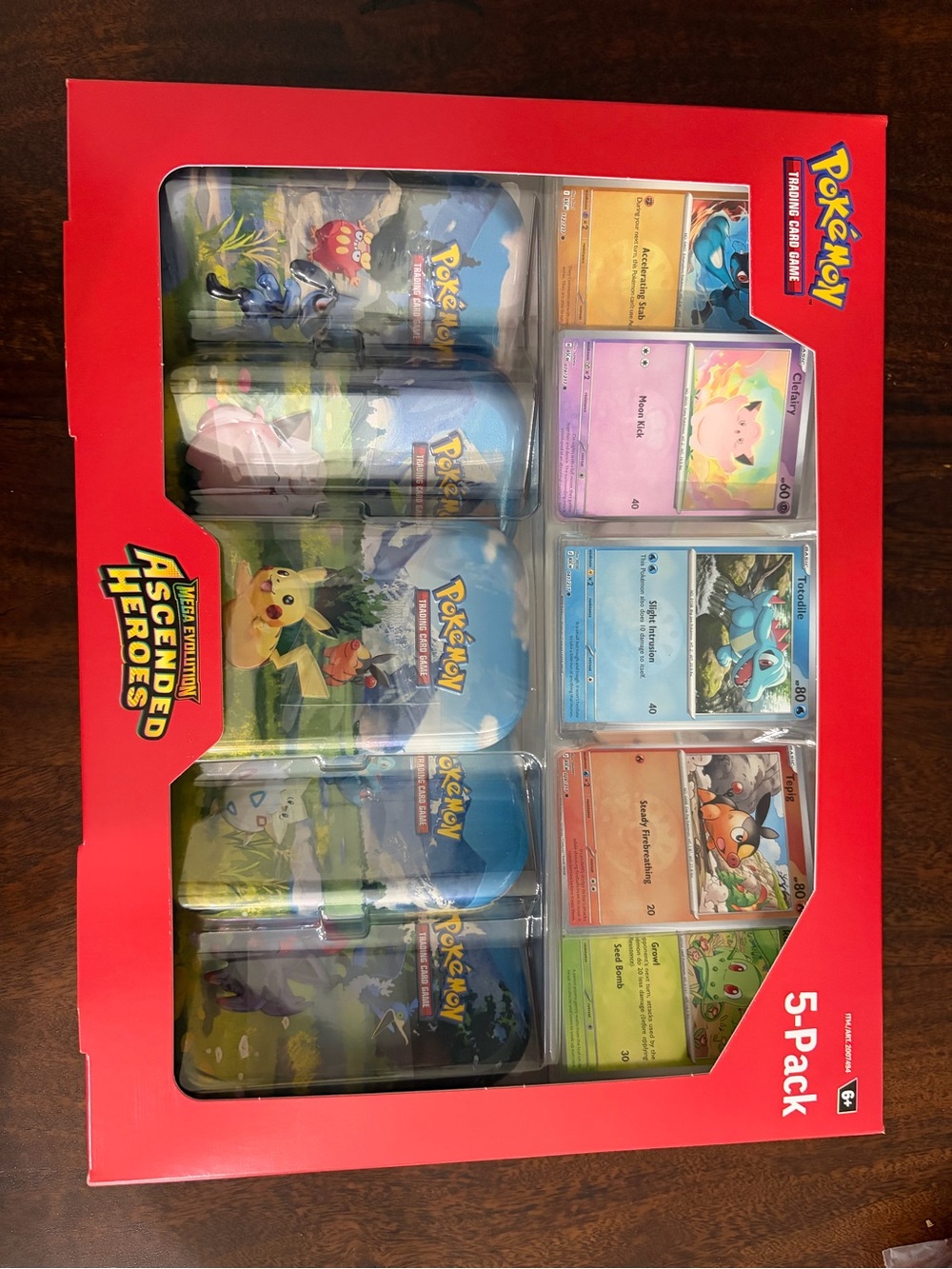 Pokemon 5-Pack Tin Set with Red Display Box and Blue Tins
